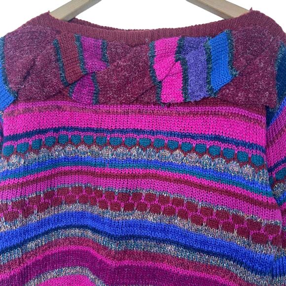 Vintage 80s Mariea Kim Twisted Boat Neck Long Sleeve Knit Sweater Size Small - Picture 6 of 11